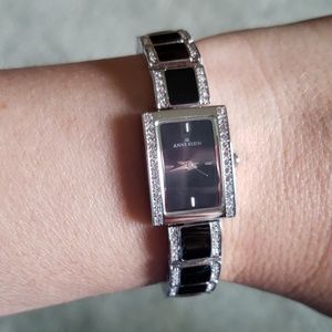 EUC Anne Klein black watch w/ crystals